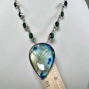 Amazing Flash Labradorite Large Stone 925 Gemstone Necklace